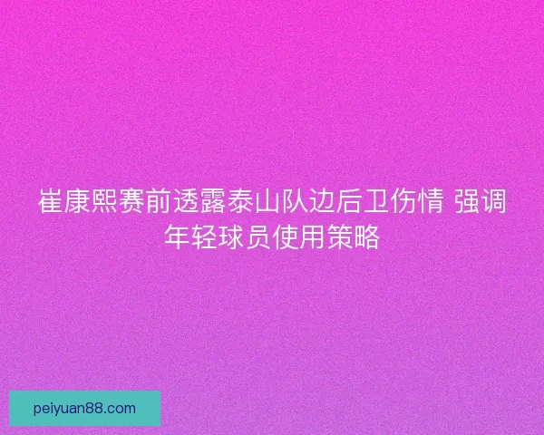 崔康熙赛前透露泰山队边后卫伤情 强调年轻球员使用策略